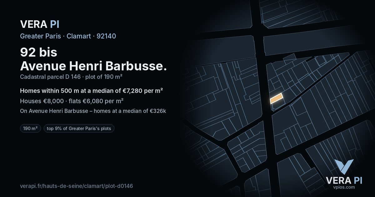 92 bis Avenue Henri Barbusse, Clamart at night – the plot lit, the parcels around coloured by the prices near them
