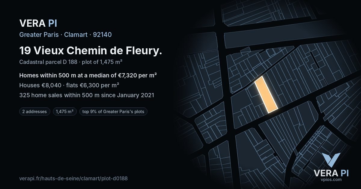 19 Vieux Chemin de Fleury, Clamart at night – the plot lit, the parcels around coloured by the prices near them