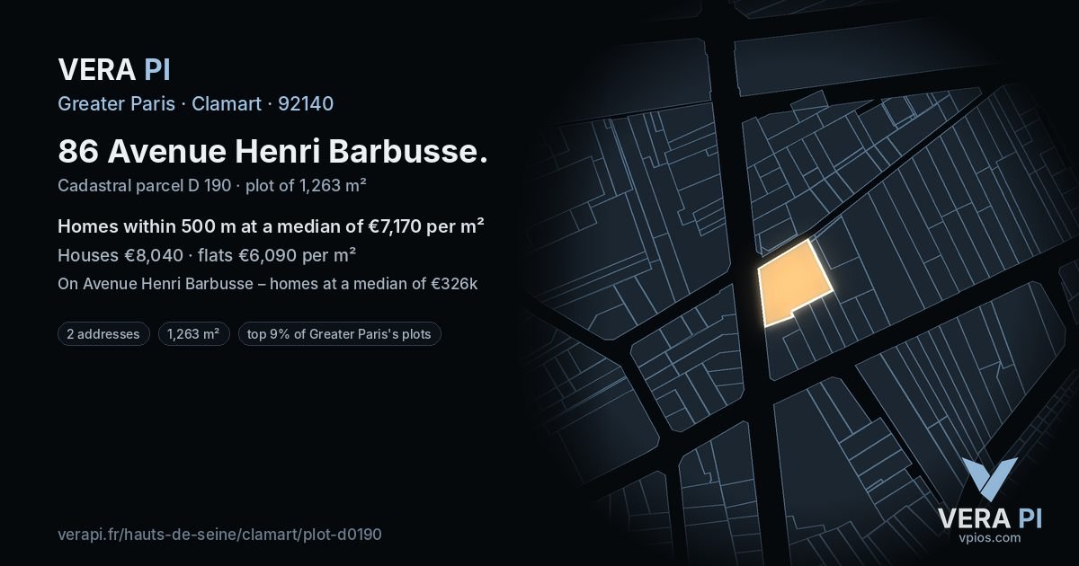 86 Avenue Henri Barbusse, Clamart at night – the plot lit, the parcels around coloured by the prices near them