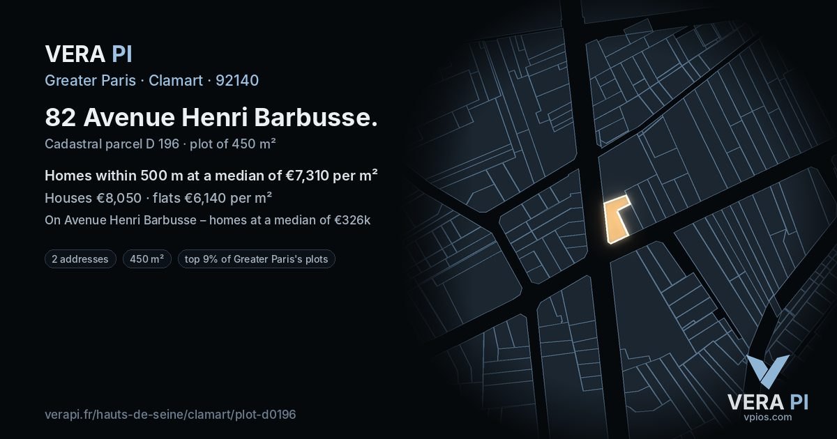 82 Avenue Henri Barbusse, Clamart at night – the plot lit, the parcels around coloured by the prices near them