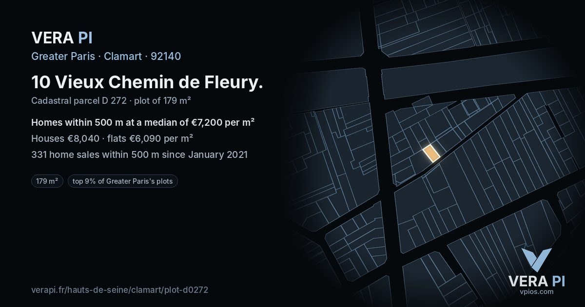 10 Vieux Chemin de Fleury, Clamart at night – the plot lit, the parcels around coloured by the prices near them