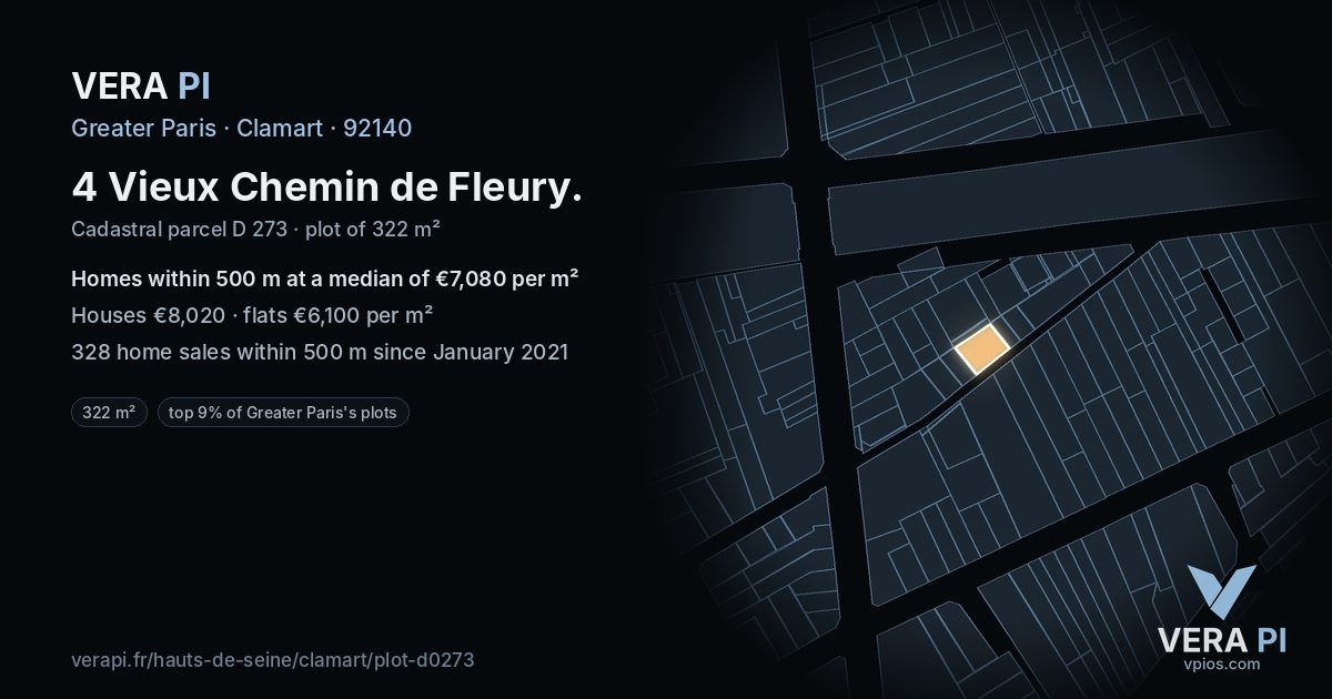 4 Vieux Chemin de Fleury, Clamart at night – the plot lit, the parcels around coloured by the prices near them