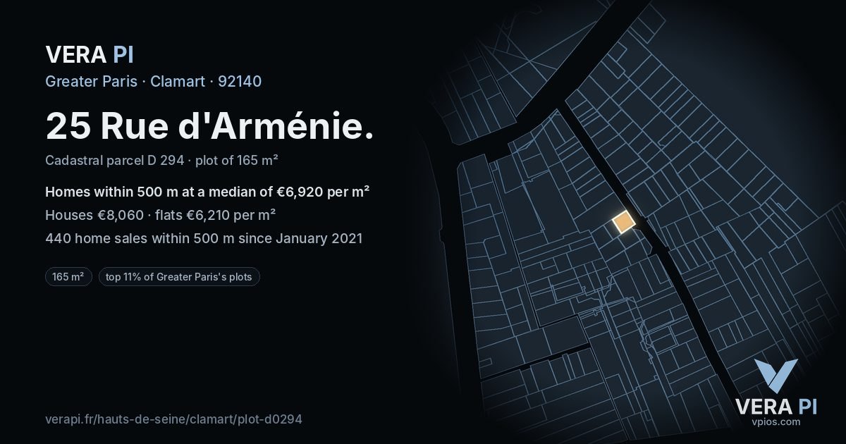 25 Rue d'Arménie, Clamart at night – the plot lit, the parcels around coloured by the prices near them