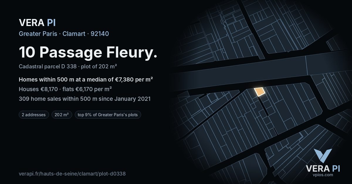 10 Passage Fleury, Clamart at night – the plot lit, the parcels around coloured by the prices near them