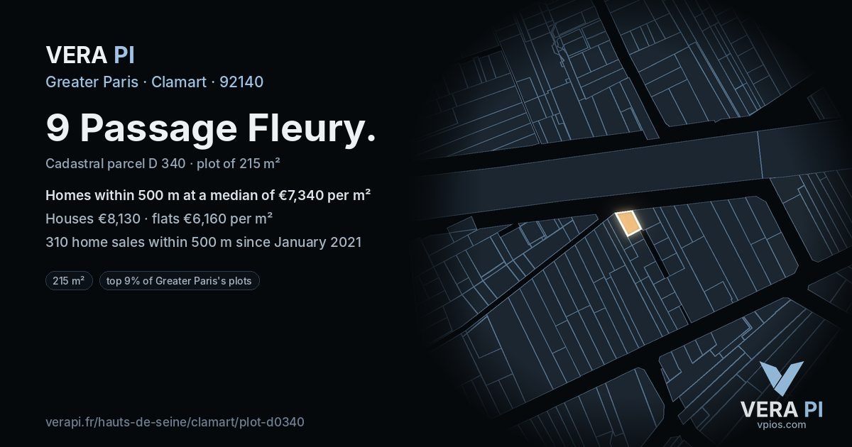 9 Passage Fleury, Clamart at night – the plot lit, the parcels around coloured by the prices near them