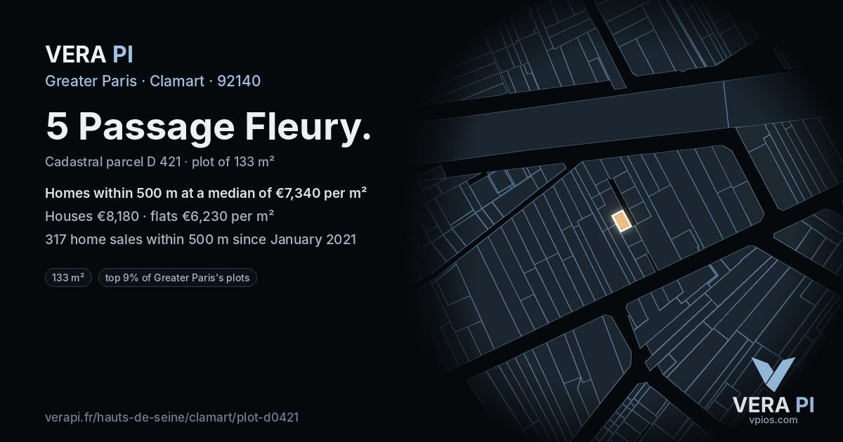 5 Passage Fleury, Clamart at night – the plot lit, the parcels around coloured by the prices near them