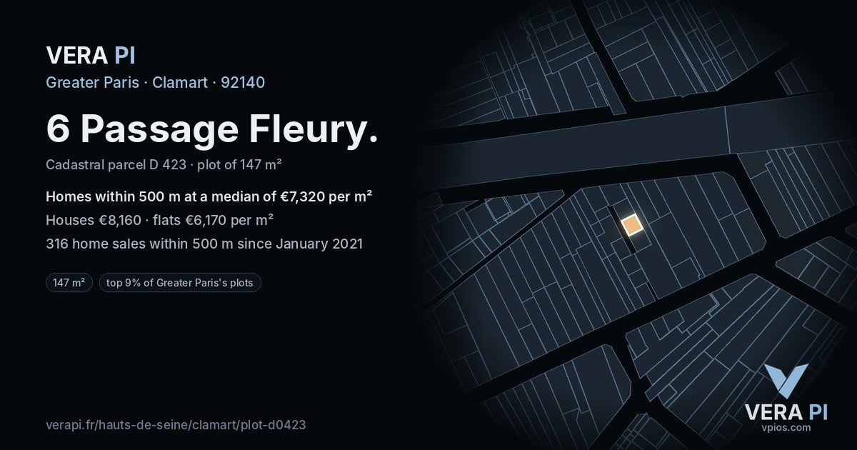 6 Passage Fleury, Clamart at night – the plot lit, the parcels around coloured by the prices near them