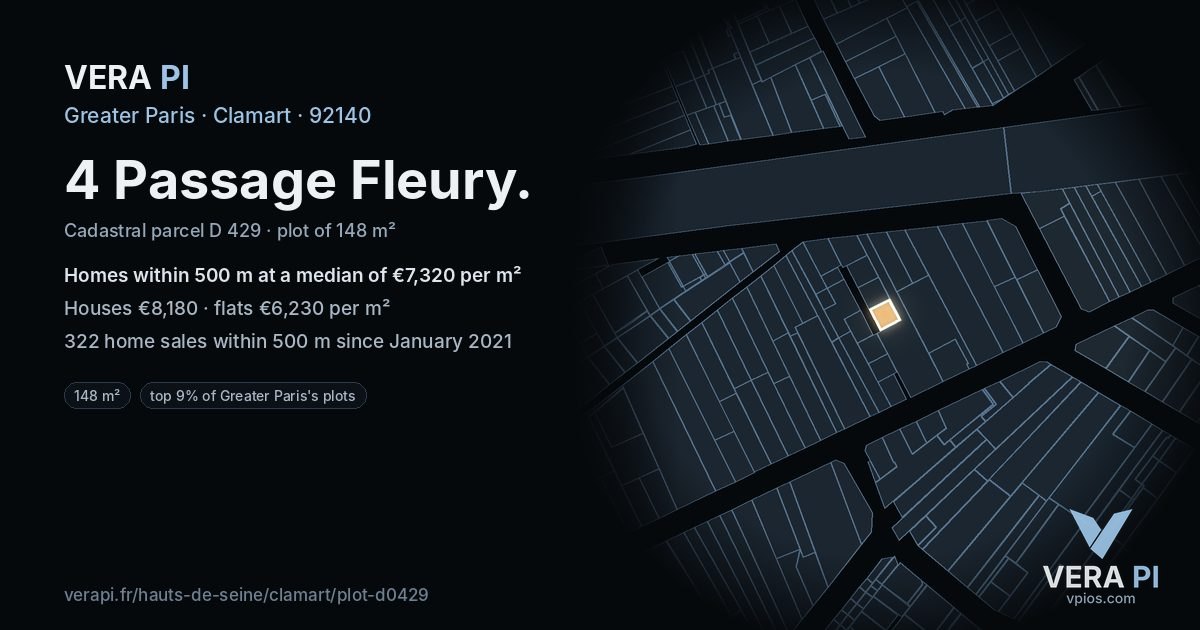 4 Passage Fleury, Clamart at night – the plot lit, the parcels around coloured by the prices near them