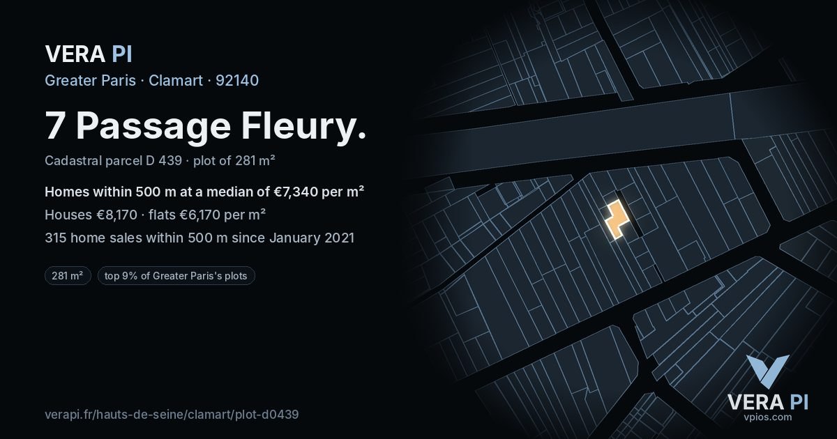 7 Passage Fleury, Clamart at night – the plot lit, the parcels around coloured by the prices near them
