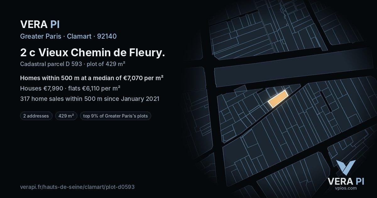 2 c Vieux Chemin de Fleury, Clamart at night – the plot lit, the parcels around coloured by the prices near them