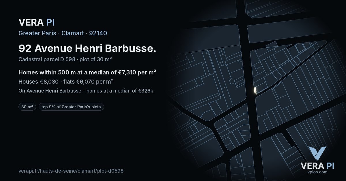 92 Avenue Henri Barbusse, Clamart at night – the plot lit, the parcels around coloured by the prices near them