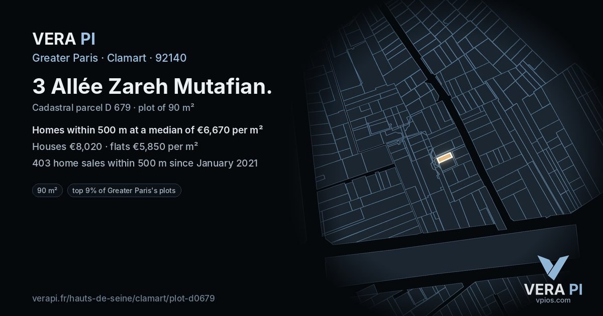 3 Allée Zareh Mutafian, Clamart at night – the plot lit, the parcels around coloured by the prices near them