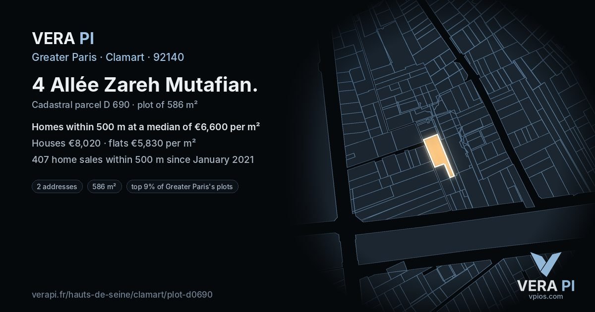 4 Allée Zareh Mutafian, Clamart at night – the plot lit, the parcels around coloured by the prices near them