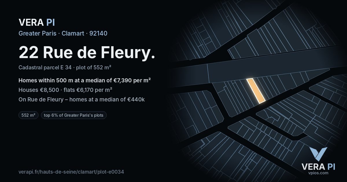 22 Rue de Fleury, Clamart at night – the plot lit, the parcels around coloured by the prices near them