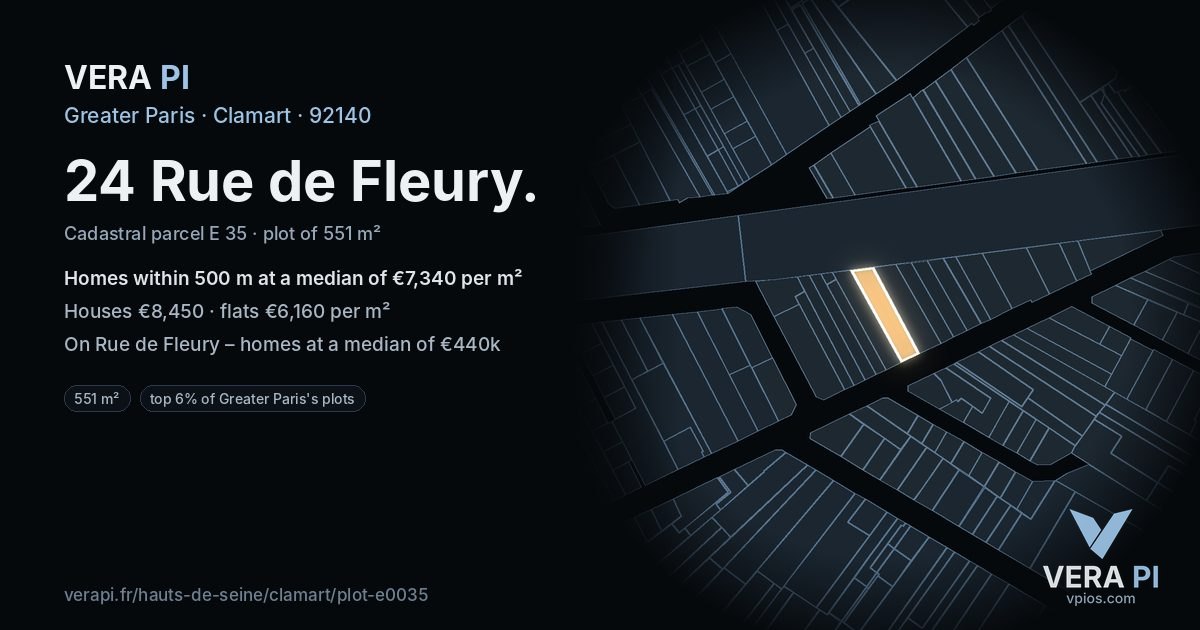 24 Rue de Fleury, Clamart at night – the plot lit, the parcels around coloured by the prices near them