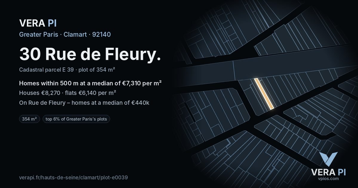 30 Rue de Fleury, Clamart at night – the plot lit, the parcels around coloured by the prices near them