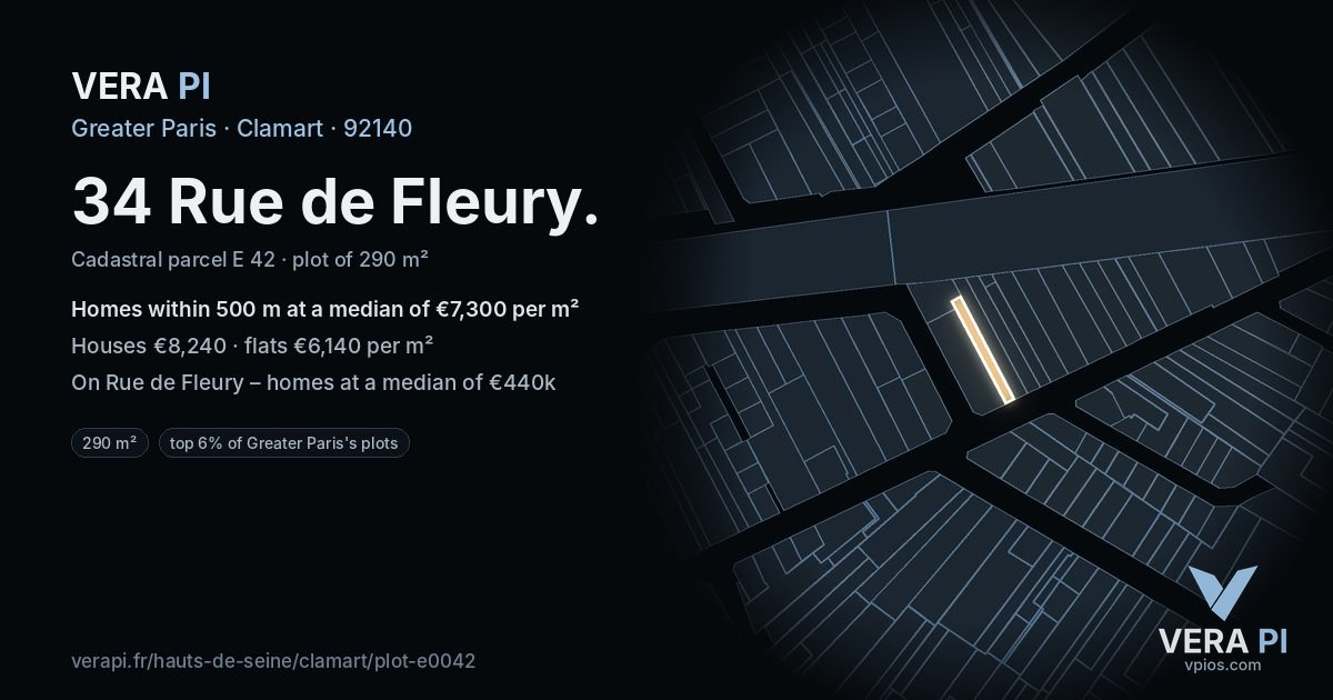 34 Rue de Fleury, Clamart at night – the plot lit, the parcels around coloured by the prices near them