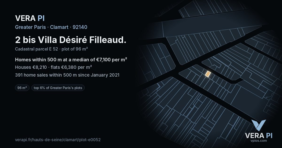 2 bis Villa Désiré Filleaud, Clamart at night – the plot lit, the parcels around coloured by the prices near them