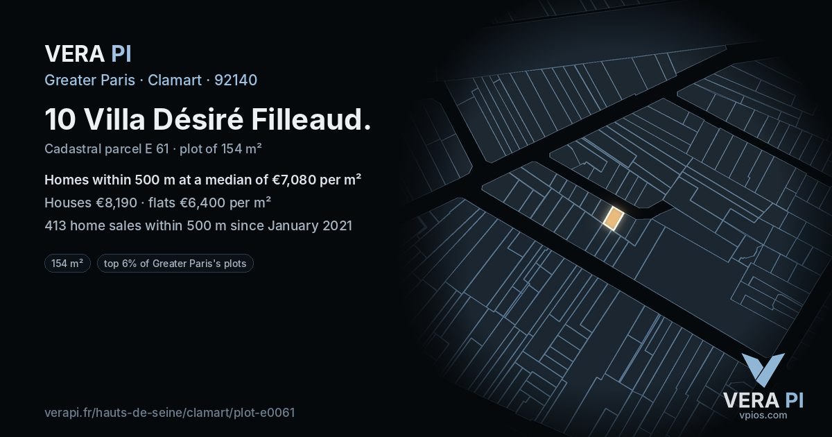10 Villa Désiré Filleaud, Clamart at night – the plot lit, the parcels around coloured by the prices near them