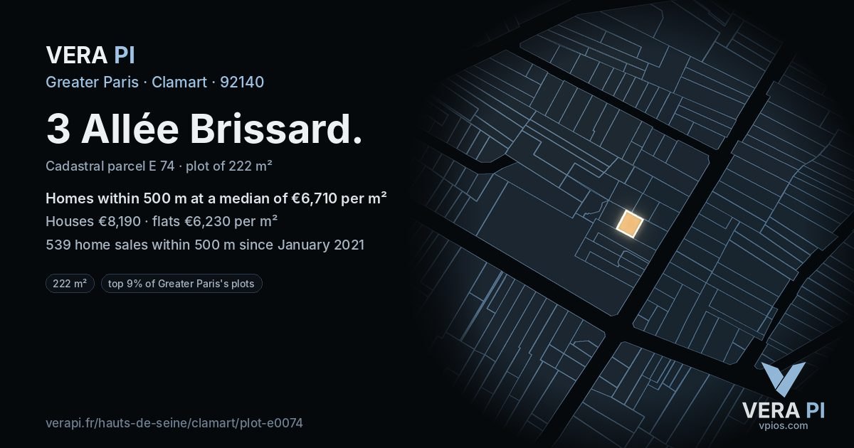 3 Allée Brissard, Clamart at night – the plot lit, the parcels around coloured by the prices near them