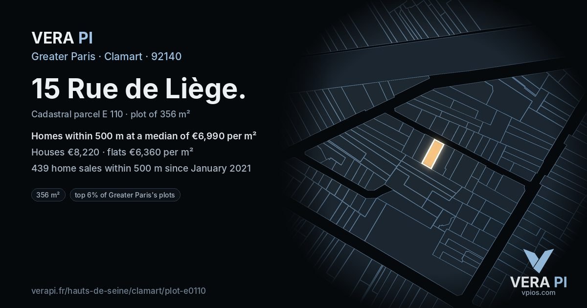 15 Rue de Liège, Clamart at night – the plot lit, the parcels around coloured by the prices near them