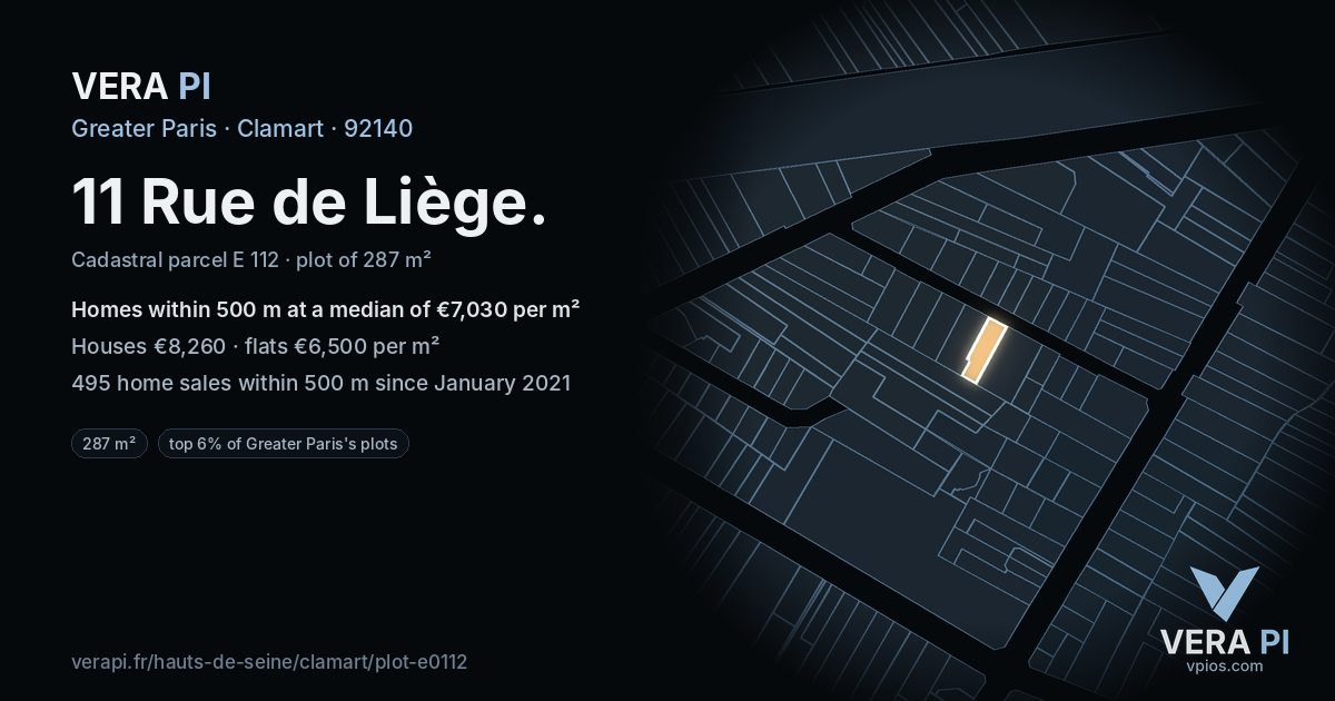 11 Rue de Liège, Clamart at night – the plot lit, the parcels around coloured by the prices near them
