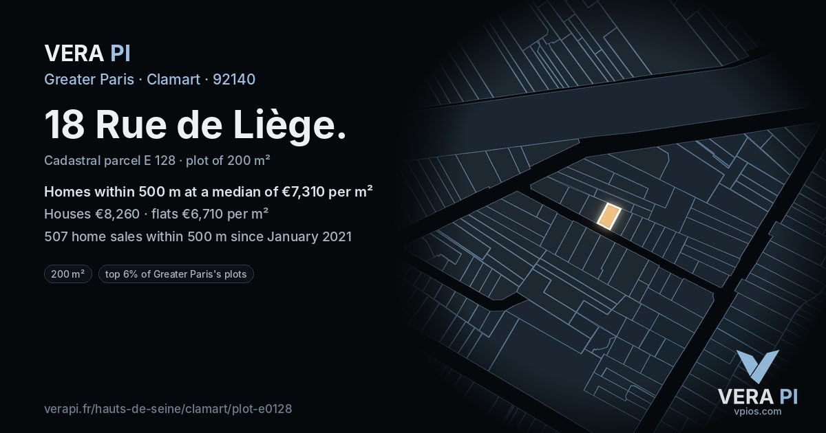 18 Rue de Liège, Clamart at night – the plot lit, the parcels around coloured by the prices near them
