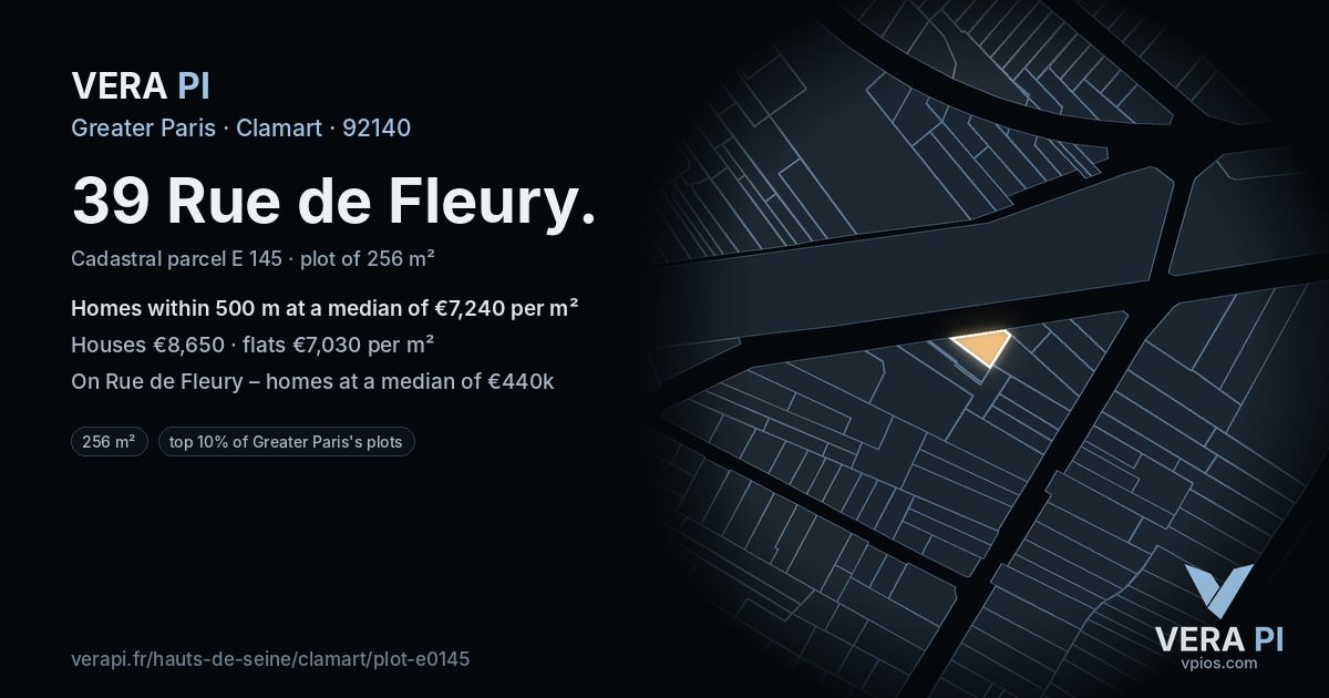 39 Rue de Fleury, Clamart at night – the plot lit, the parcels around coloured by the prices near them