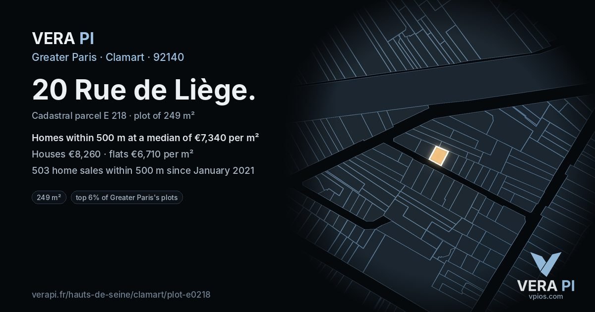 20 Rue de Liège, Clamart at night – the plot lit, the parcels around coloured by the prices near them