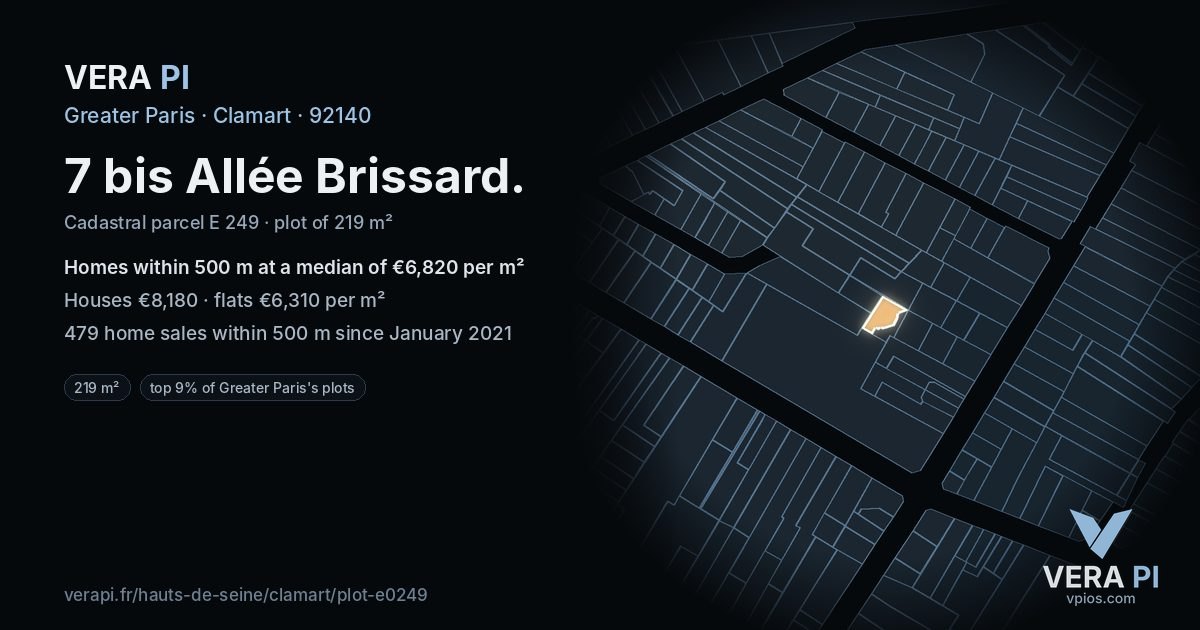 7 bis Allée Brissard, Clamart at night – the plot lit, the parcels around coloured by the prices near them