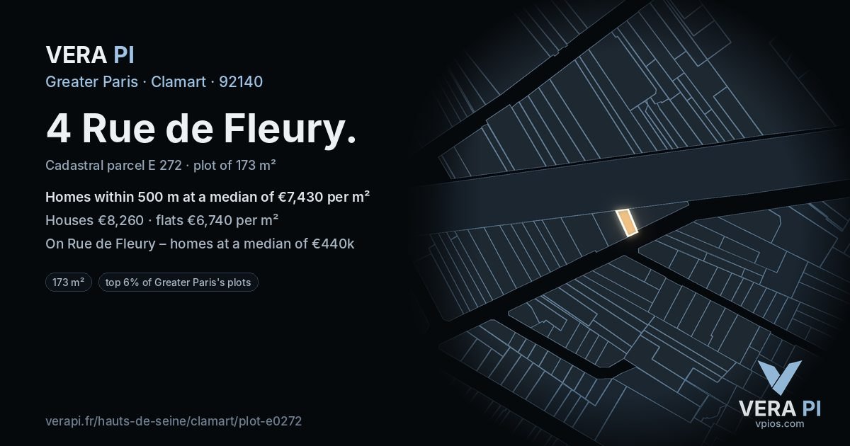 4 Rue de Fleury, Clamart at night – the plot lit, the parcels around coloured by the prices near them