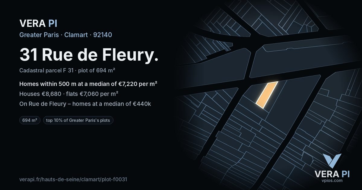 31 Rue de Fleury, Clamart at night – the plot lit, the parcels around coloured by the prices near them