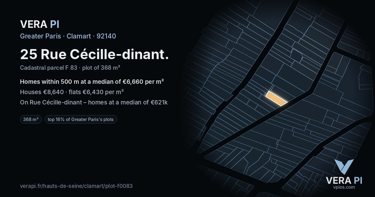 25 Rue Cécille-dinant, Clamart at night – the plot lit, the parcels around coloured by the prices near them