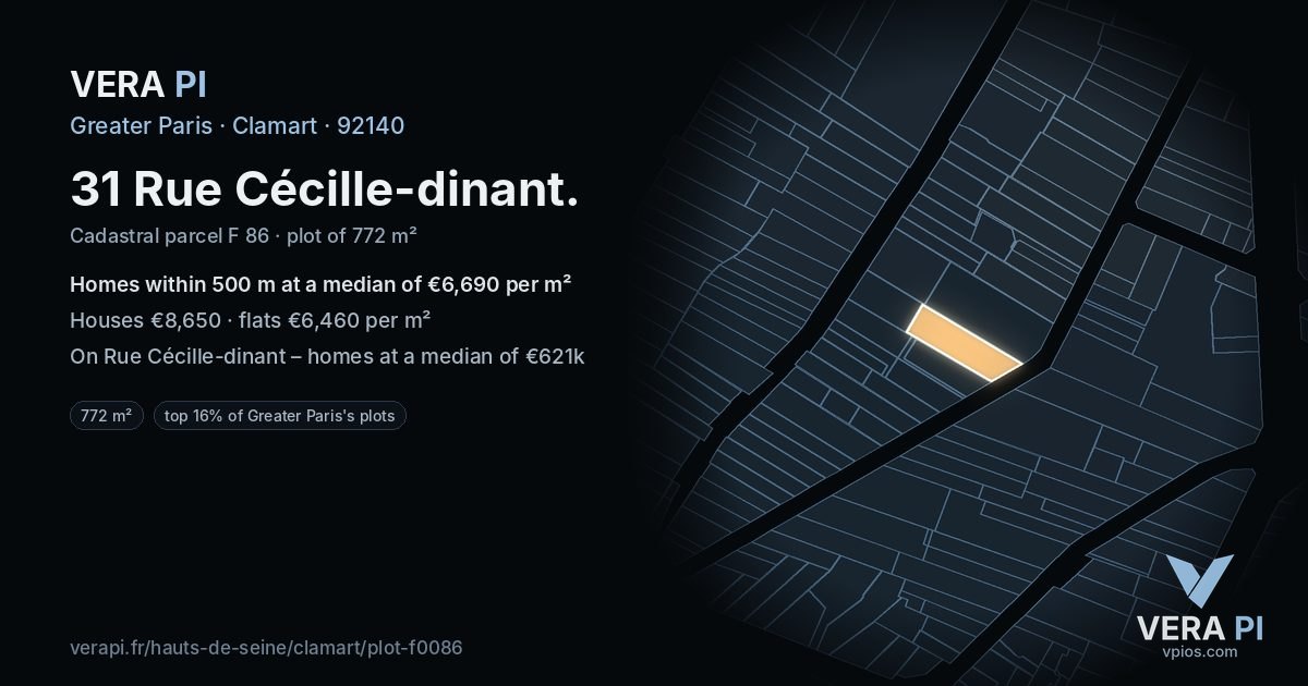 31 Rue Cécille-dinant, Clamart at night – the plot lit, the parcels around coloured by the prices near them
