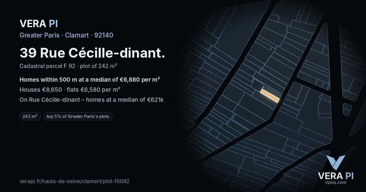 39 Rue Cécille-dinant, Clamart at night – the plot lit, the parcels around coloured by the prices near them