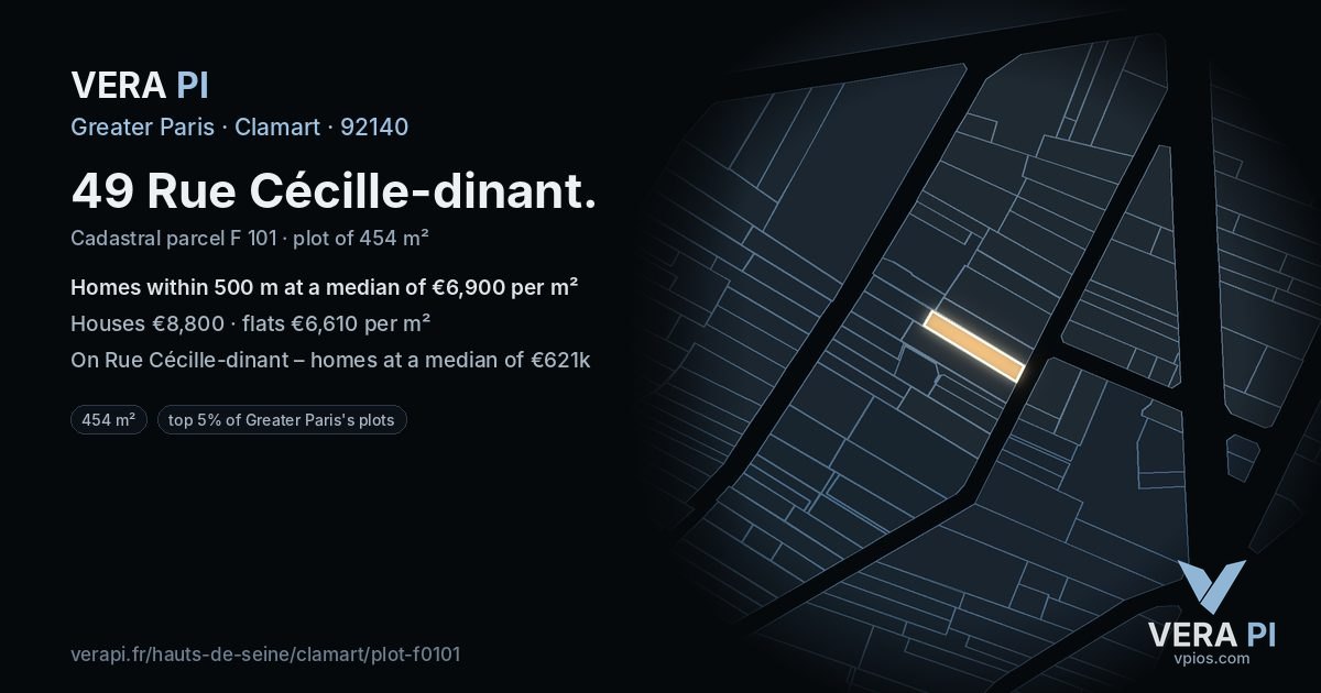 49 Rue Cécille-dinant, Clamart at night – the plot lit, the parcels around coloured by the prices near them