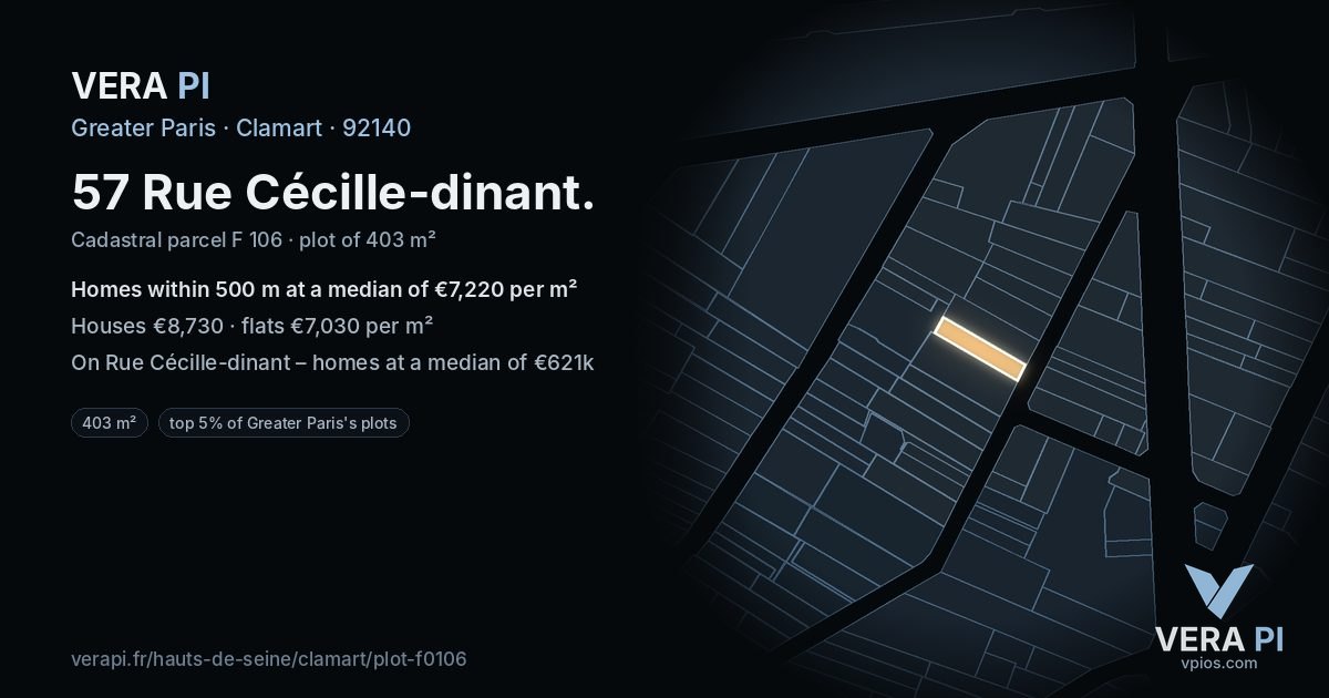 57 Rue Cécille-dinant, Clamart at night – the plot lit, the parcels around coloured by the prices near them