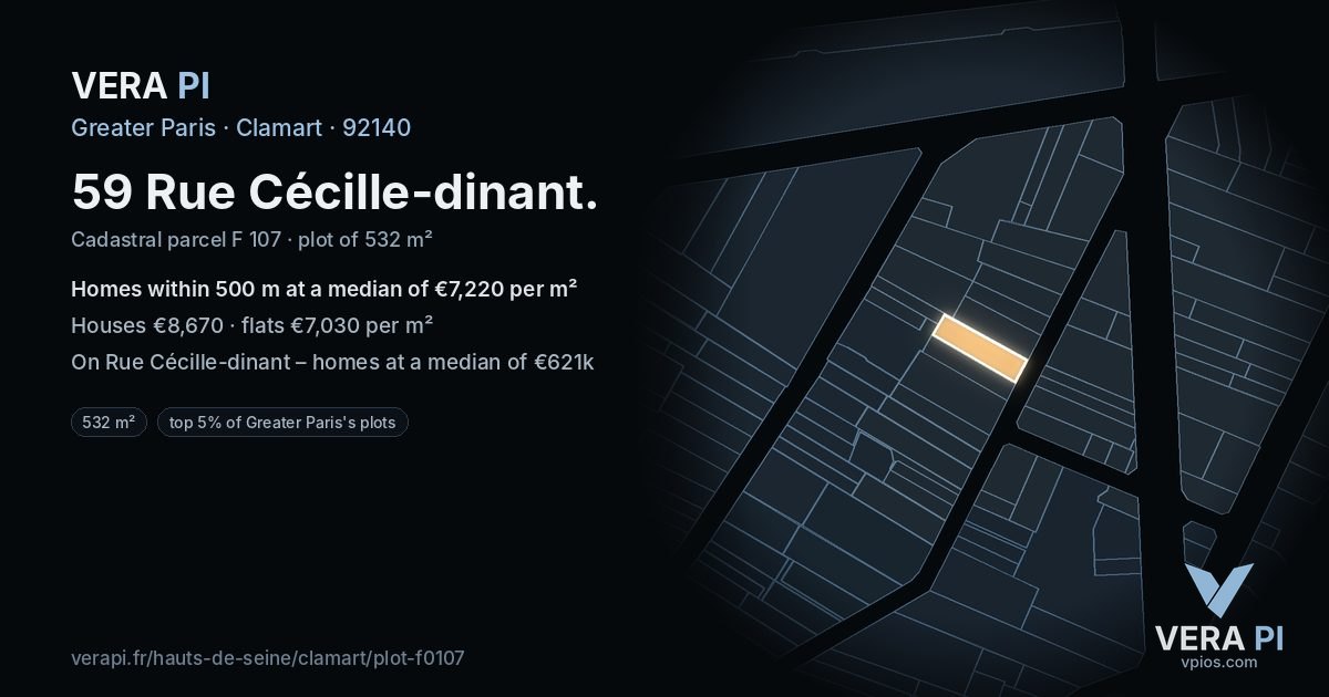 59 Rue Cécille-dinant, Clamart at night – the plot lit, the parcels around coloured by the prices near them