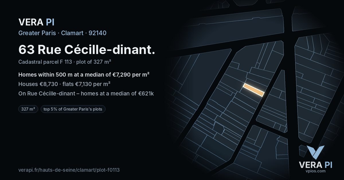 63 Rue Cécille-dinant, Clamart at night – the plot lit, the parcels around coloured by the prices near them