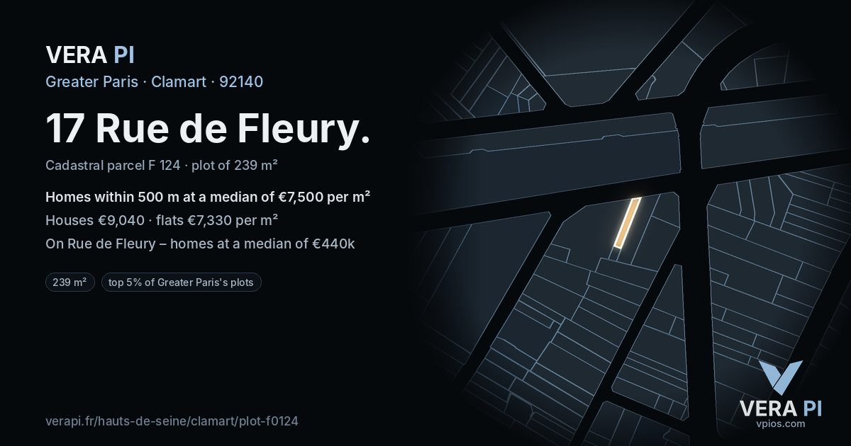 17 Rue de Fleury, Clamart at night – the plot lit, the parcels around coloured by the prices near them