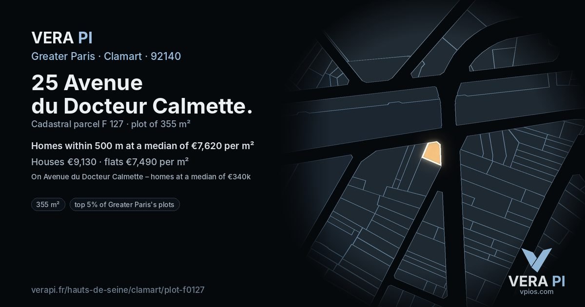 25 Avenue du Docteur Calmette, Clamart at night – the plot lit, the parcels around coloured by the prices near them