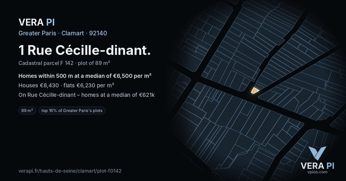 1 Rue Cécille-dinant, Clamart at night – the plot lit, the parcels around coloured by the prices near them