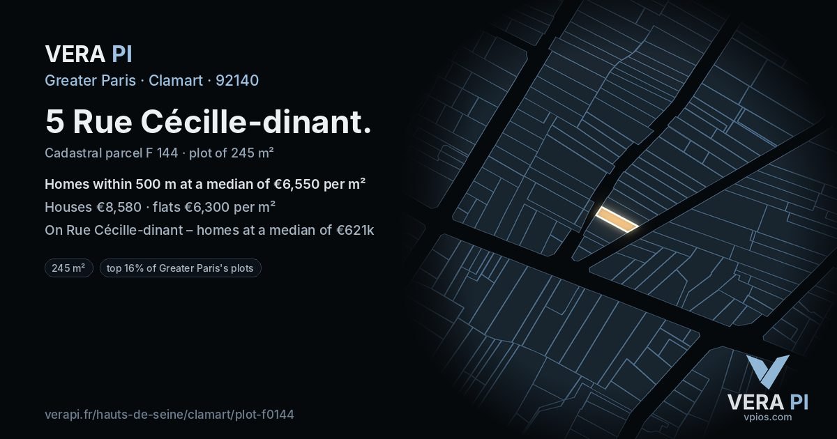 5 Rue Cécille-dinant, Clamart at night – the plot lit, the parcels around coloured by the prices near them
