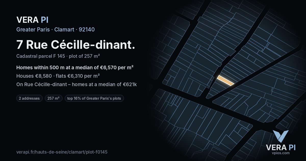 7 Rue Cécille-dinant, Clamart at night – the plot lit, the parcels around coloured by the prices near them