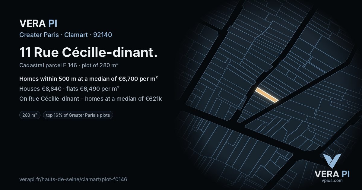 11 Rue Cécille-dinant, Clamart at night – the plot lit, the parcels around coloured by the prices near them