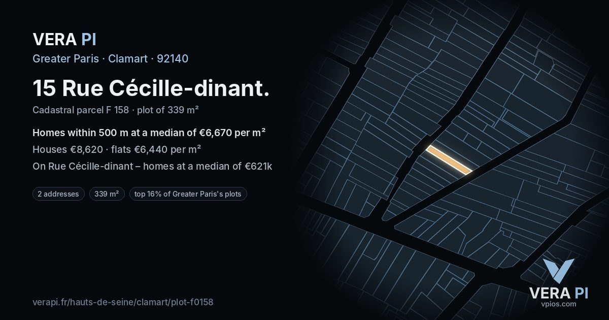 15 Rue Cécille-dinant, Clamart at night – the plot lit, the parcels around coloured by the prices near them