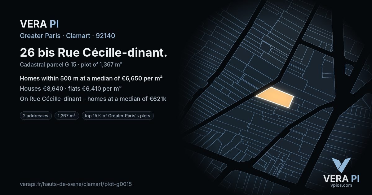 26 bis Rue Cécille-dinant, Clamart at night – the plot lit, the parcels around coloured by the prices near them