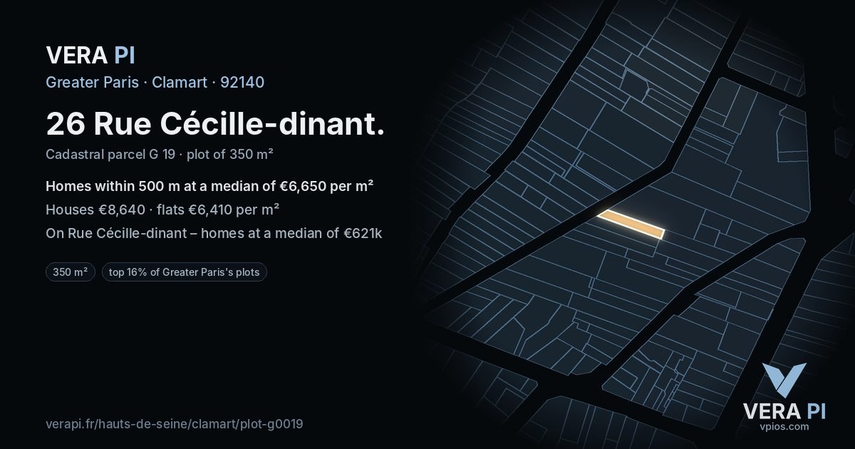 26 Rue Cécille-dinant, Clamart at night – the plot lit, the parcels around coloured by the prices near them