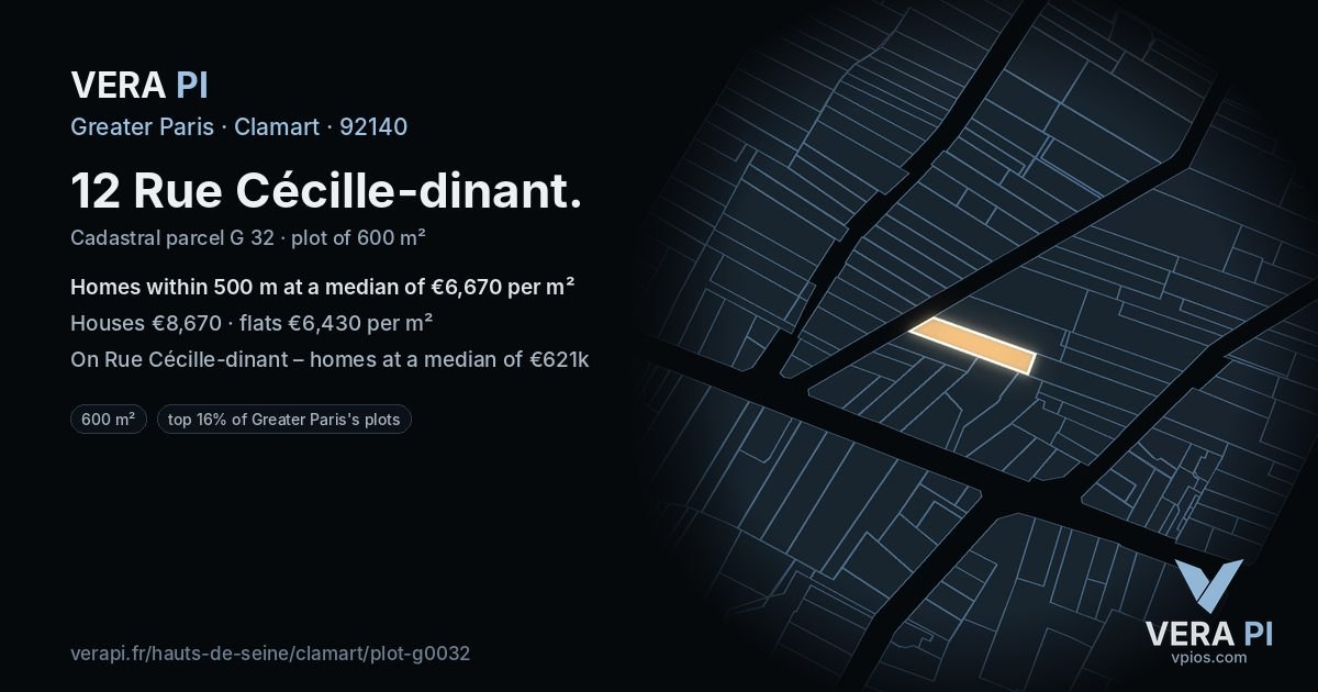 12 Rue Cécille-dinant, Clamart at night – the plot lit, the parcels around coloured by the prices near them