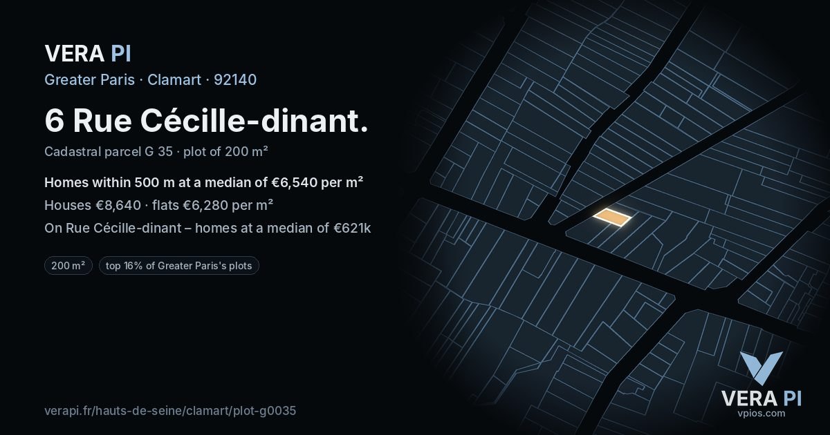 6 Rue Cécille-dinant, Clamart at night – the plot lit, the parcels around coloured by the prices near them